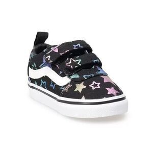 Vans Ward V Foil Stars Sneaker Toddler Girl Black Multi Skate Hook & Loop NWOB 2